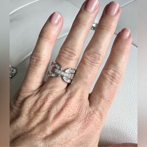 Crystal Accented Silver-Tone Statement Ring - Silver New